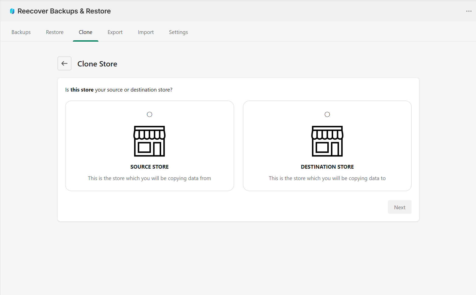 Recover store cloning workflow for duplicating store data