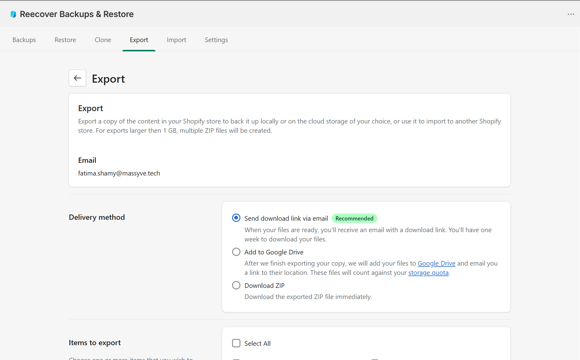 Recover export and import tools for scheduled and manual data exports